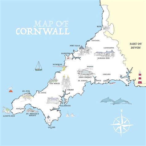 Cornwall is a ceremonial county in south west england. Map Of Cornwall Print | Whistlefish