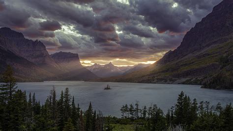 2560x1440 Sunset At St Mary Lake Glacier National Park 5k 1440p