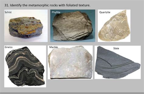 Solved 31 Identify The Metamorphic Rocks With Foliated