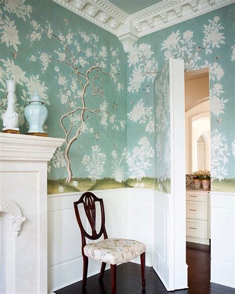 Gracie Wallpaper Blue Dining Room Mallory Mathison Fireplace Jib Door 1 Katie Considers