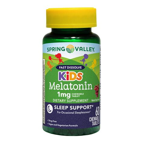 Spring Valley Kids Melatonin Chewable Tablets Dietary Supplement Grape