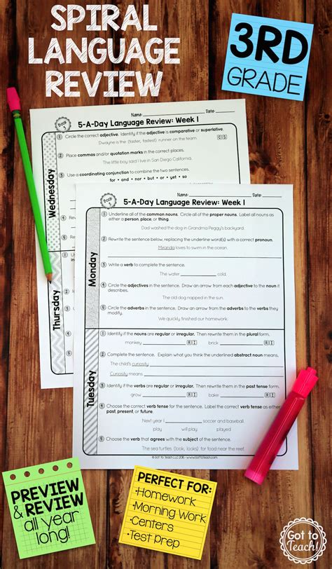 3rd Grade Daily Language Spiral Review Morning Work Editable Third