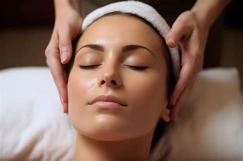 Premium Ai Image Closeup Of A Beautiful Young Woman Having A Head Or Face Massage In A Spa