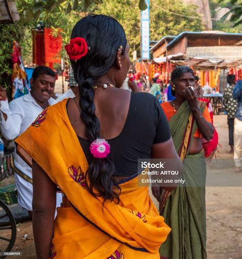 Portrait Of South Indian Woman In Traditional Dress Hampi Karnataka India Stock Photo Download