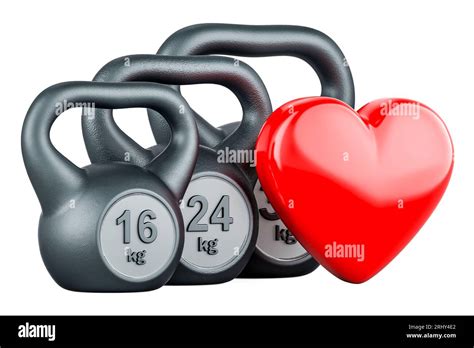 Kettlebells With Red Heart Sport Love Concept 3d Rendering Isolated