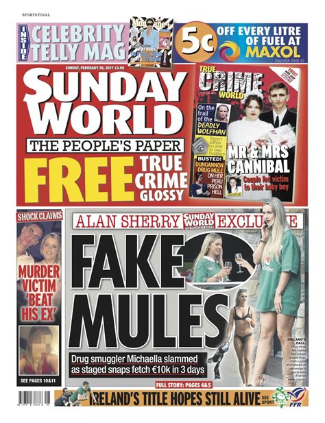 Sunday World Ni Front Page De Sunday Papers Broadsheet Ie According To The Safps