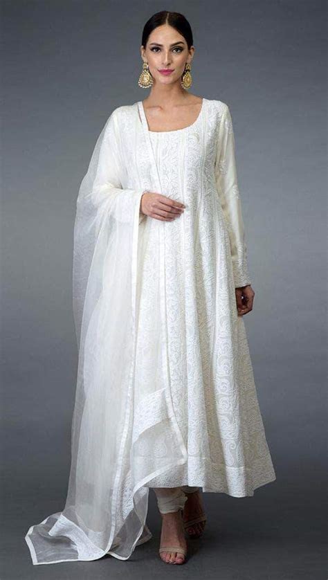 Designer Pure Georgette Handwork Chikankari Pure White Anarkali Suit Fashionvibes