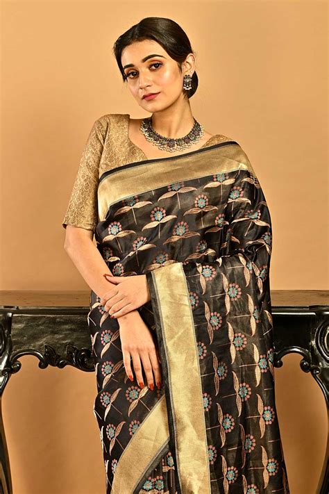 Nirmal Creations Best And Pure Black Gold Banarasi Saree With Blouse