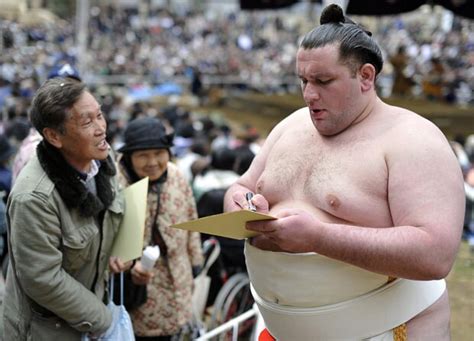 Sumo Wrestlers Perform At A Ceremonial Spring Festival At The Yasukuni