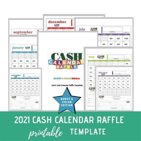 Cash Calendar Raffle Template 2021 Burst O Color Etsy