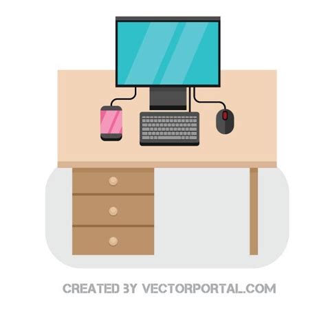 Computer On A Desk Desk Free Vector Illustration Vector Images