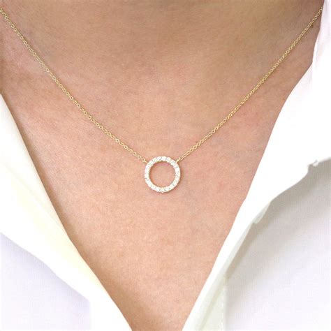 Circle Diamond Pendant Necklace Double Circle Necklace 14k Etsy