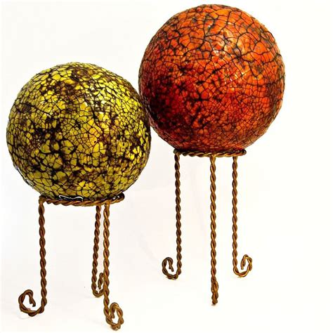 Papier Mache Accent Balls With Stands Set Of Two Decorative Spheres