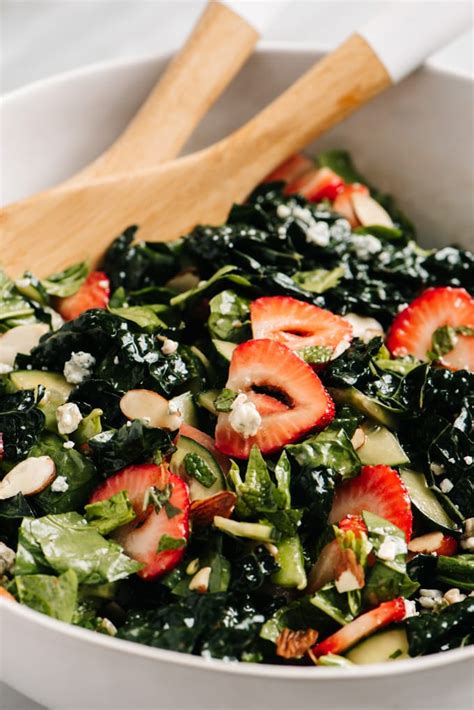 Strawberry Kale Salad Vegetarian 20 Minutes Our Salty Kitchen