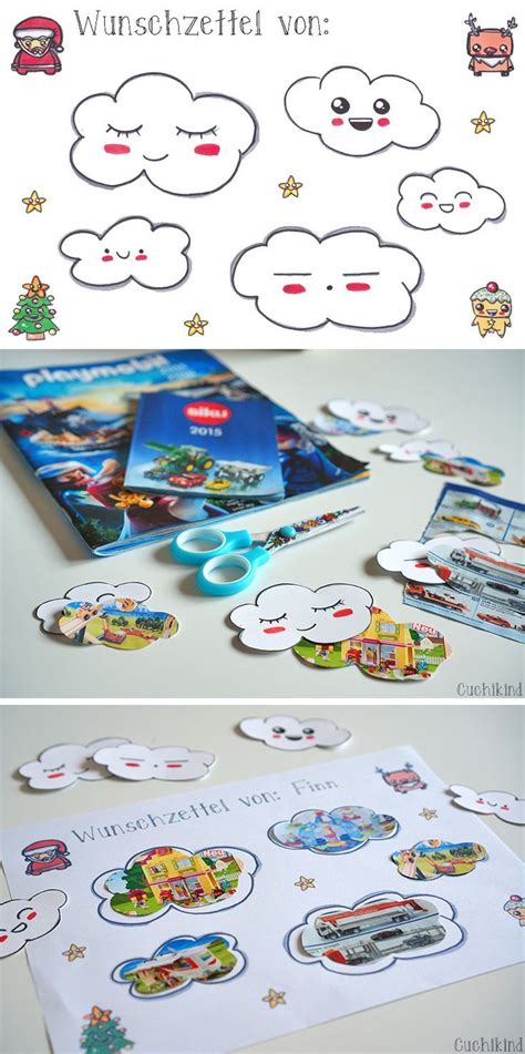 Mit der adresse vom weihnachtsmann kannst du den brief gemeinsam mit deinem kind in einen umschlag packen, verzieren und in den briefkasten werfen. Wölkchen-Wunschzettel (Free Printable | Brief vom ...