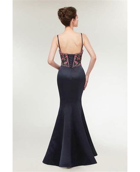 Black Long Slim Trumpet Prom Dress With Embroidery Bodice