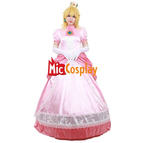 Adult Women Girl Princess Peach Cosplay Costume Halloween Pink Fancy