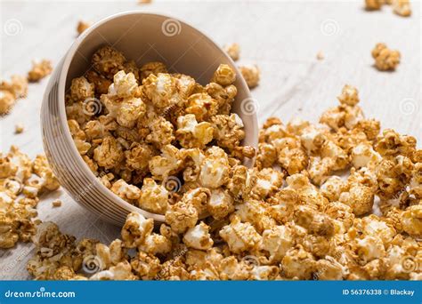 Bowl With Popcorn On The Wooden Table Stock Photo Image Of Object