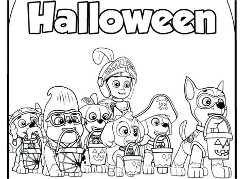 Paw patrol Halloween Coloring Pages all characters trick or treat
