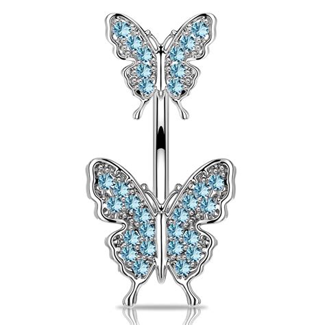 Buy 14g Blue Cz Butterfly Belly Piercing Bars 316l Stainless Steel Navel Piercings Belly Barbell
