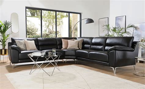 Madrid Black Leather Corner Sofa Furniture And Choice