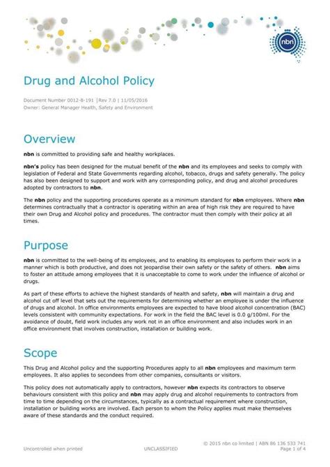 Drugs And Alcohol Policy Template