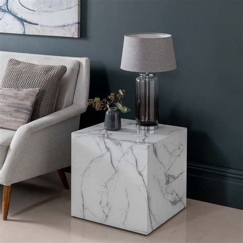 Calacatta Marble Effect Cube Storage Cubes Side Table With Storage