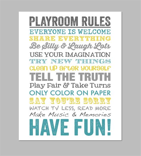 Playroom Rules Wall Art Printable Play Room Decor Print