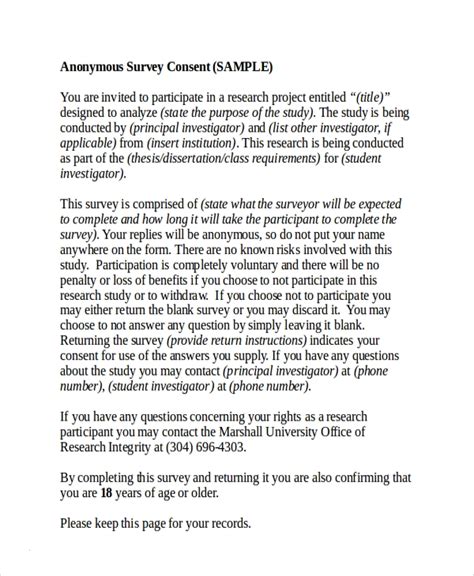 sample survey consent form   documents