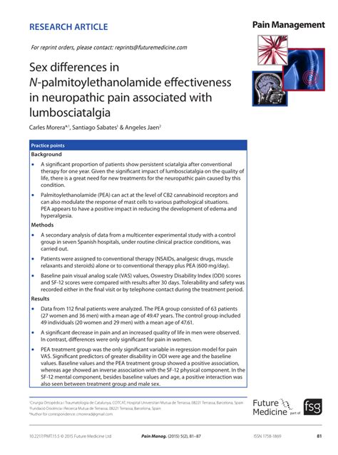 Pdf Sex Differences In N Palmitoylethanolamide Effectiveness In