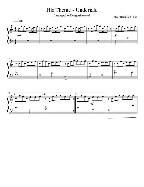 His Theme Undertale Sheet Music For Piano Download Free In Pdf Or Midi