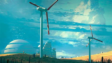 Wallpaper Windmill Blue Digital Art Wind Power Generator Sky