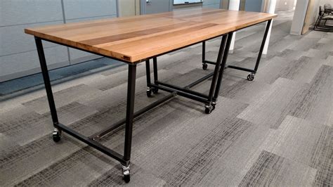 Custom Reclaimed Oak High Top Work Table W Casters By Redwell