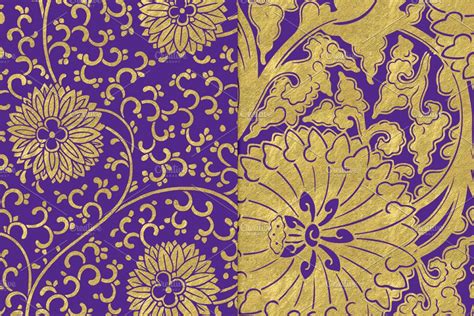 皇家紫色和金色花卉图案 Royal Purple And Gold Floral Papers 云瑞设计