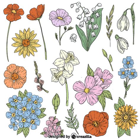 Set Of Spring Flowers Vector Free Download Creazilla