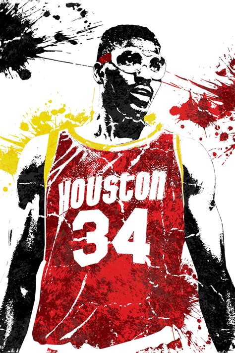 Hakeem Olajuwon Houston Rockets Art Wall Indoor Room Poster Etsy