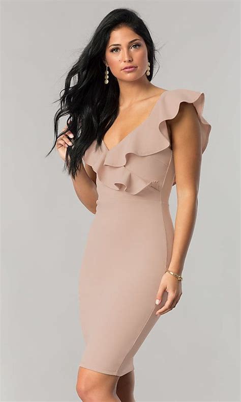 Short Wedding Guest Party Dress With Ruffled V Neck In 2020 Short