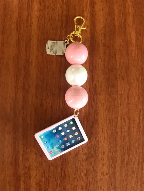 Pink And White Ipad Charm And Laptop Keychainpursecharm Etsy
