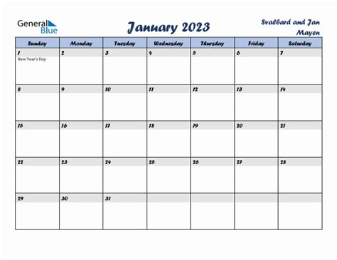 January 2023 Monthly Calendar With Svalbard And Jan Mayen Holidays