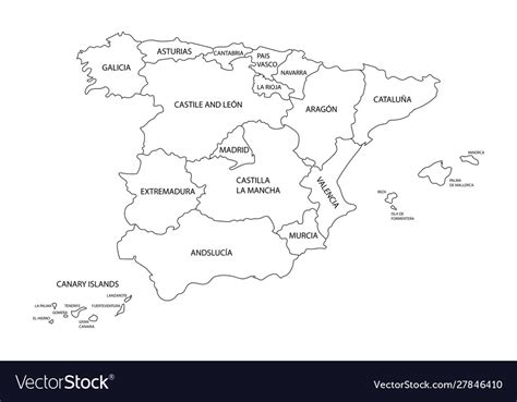 Map Spain With Borders Regions States Royalty Free Vector