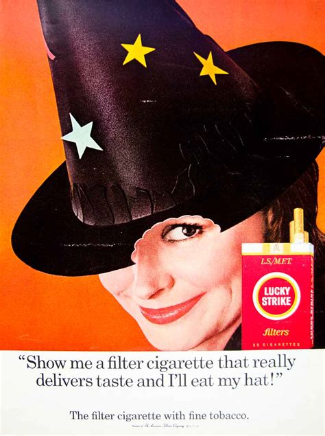 1966 Ad Vintage Lucky Strike Filter Cigarettes Halloween Witch Hat Cos Period Paper Historic