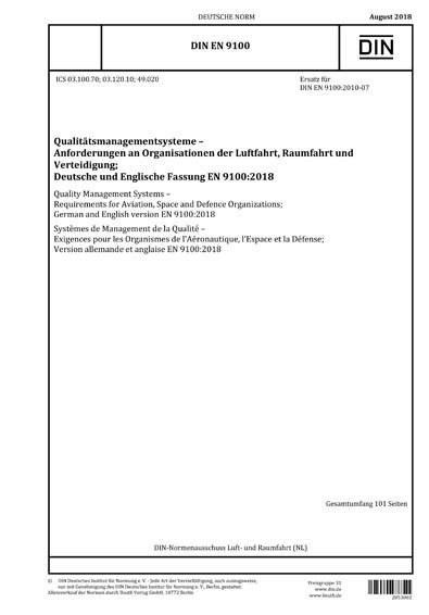Din En 91002018 Quality Management Systems Requirements For