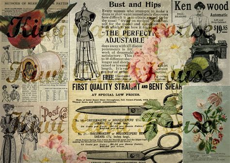Vintage Sewing Printable Collage Sheet A4 Instant Download Junk