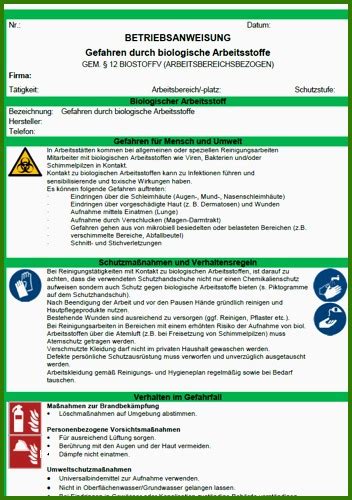 Diese muster betriebsanweisungen / muster arbeitsanweisungen sind sofort anwendbar und auf jedes beliebige unternehmen anpassbar. Betriebsanweisung Awsv Vorlage Einzahl Betriebsanweisung Gefahren Durch Biologische - Vorlagen Ideen