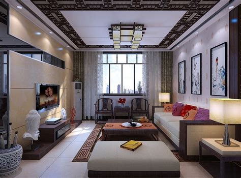 Chinese Style Living Room Design With Classical Ceiling Fantastic