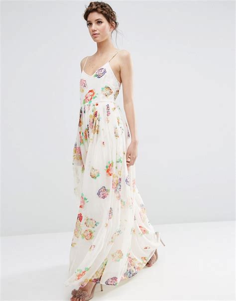 Asos Asos Strappy Pleated Maxi Dress In Floral Print At Asos