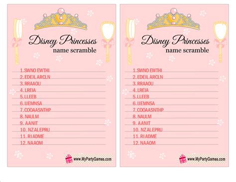 Free Printable Disney Princesses Name Scramble Puzzle Disney Princess