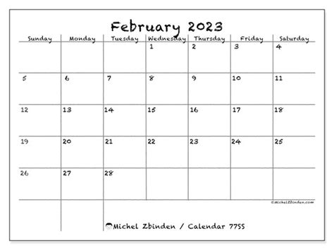 February 2023 Printable Calendar “47ss” Michel Zbinden Za