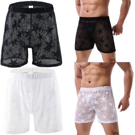 men s sexy sheer see through boxer briefs mesh thong shorts underwear lingerie ebay
