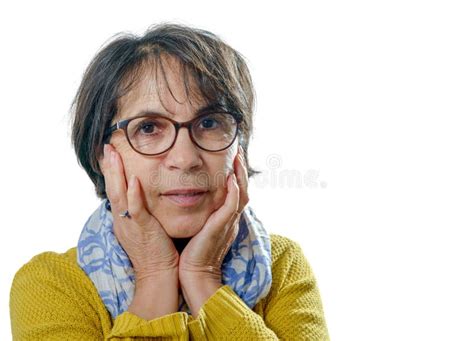 Portrait Of Middle Aged Brunette Woman With Eyeglasses Stock Image